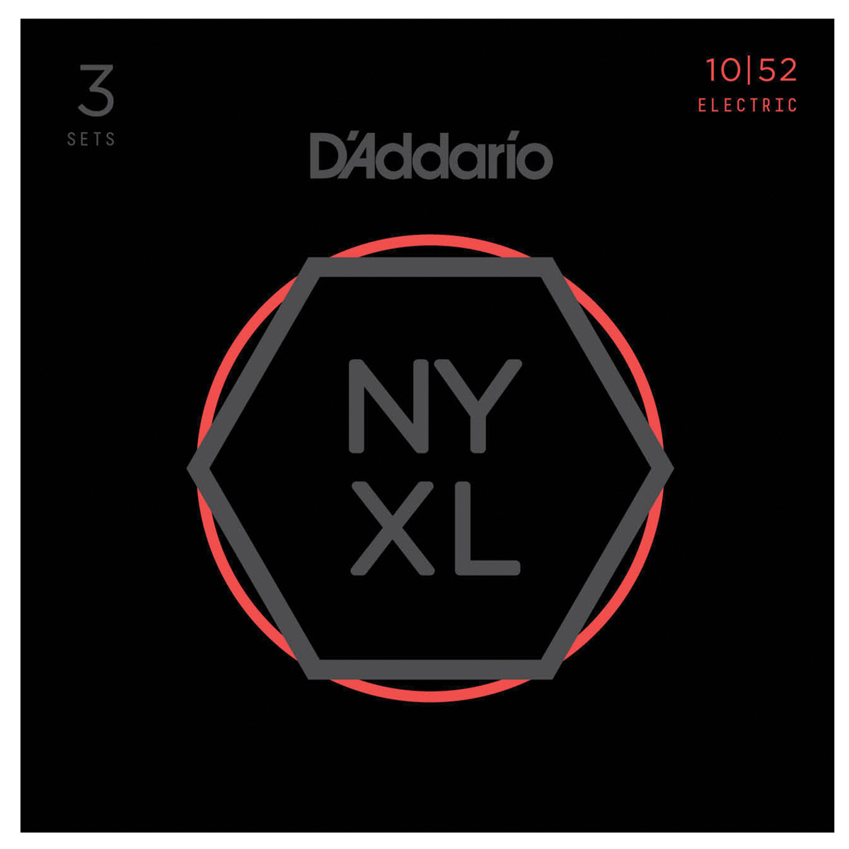 D'Addario NYXL1052-3P Nickel Wound Electric Guitar Strings, Light Top / Heavy Bottom, 10-52, 3 Sets